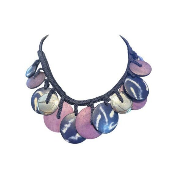 Chicos Statement Necklace With Black Cord & Multicolor Disc Beads - Picture 1 of 7